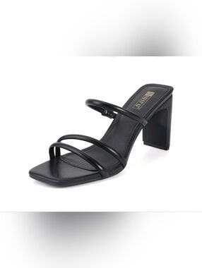 IDIFU Strappy Block Heel Mules Black Square Toe Womens US 9.5